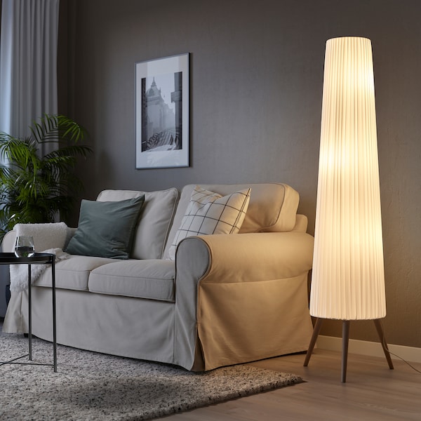 IKEA ÖKENSAND floor lamp with LED bulb, beech/white, Ikea Ireland | 3720DINVT