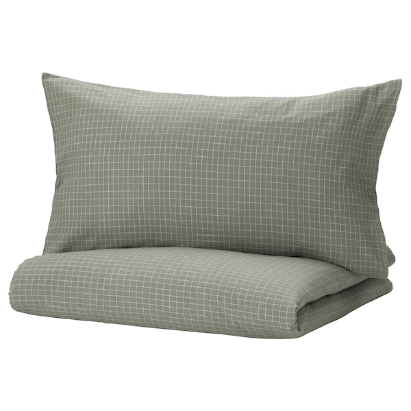 IKEA ÅKERFIBBLA duvet cover and pillowcase(s), check, Full/Queen (Double/Queen) Blue / Green White, Ikea Ireland | 2548XSPQC