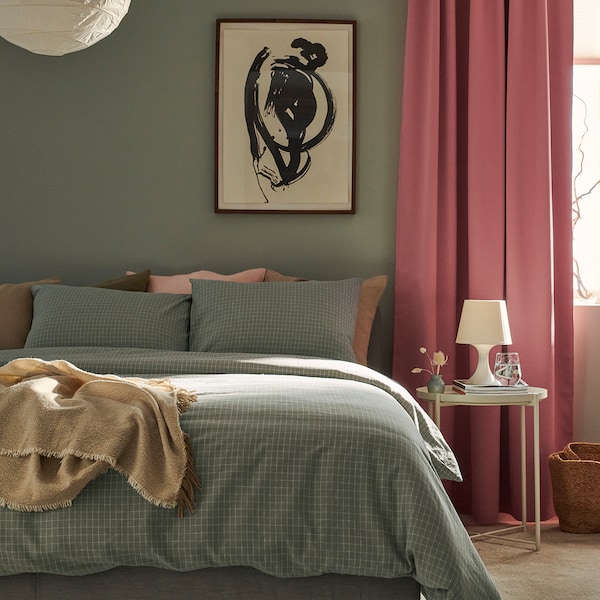 IKEA ÅKERFIBBLA duvet cover and pillowcase(s), check, King Blue / Green White, Ikea Ireland | 8415ZPAHW