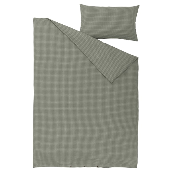 IKEA ÅKERFIBBLA duvet cover and pillowcase(s), check, Twin Blue / Green White, Ikea Ireland | 6750KLRDX