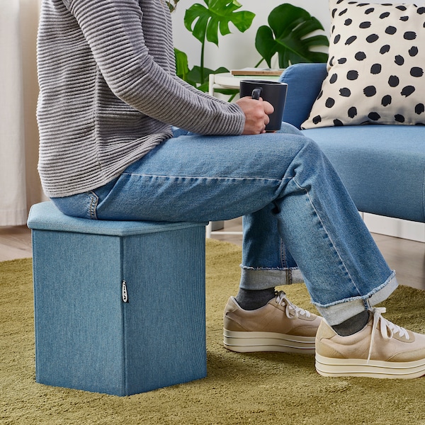 IKEA KJUGE ottoman with storage Knisa Medium Blue, Ikea Ireland | 0468BEVLU