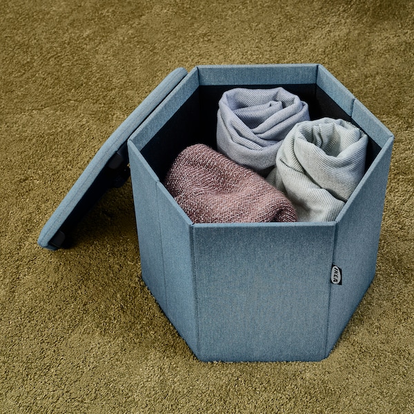 IKEA KJUGE ottoman with storage Knisa Medium Blue, Ikea Ireland | 0468BEVLU
