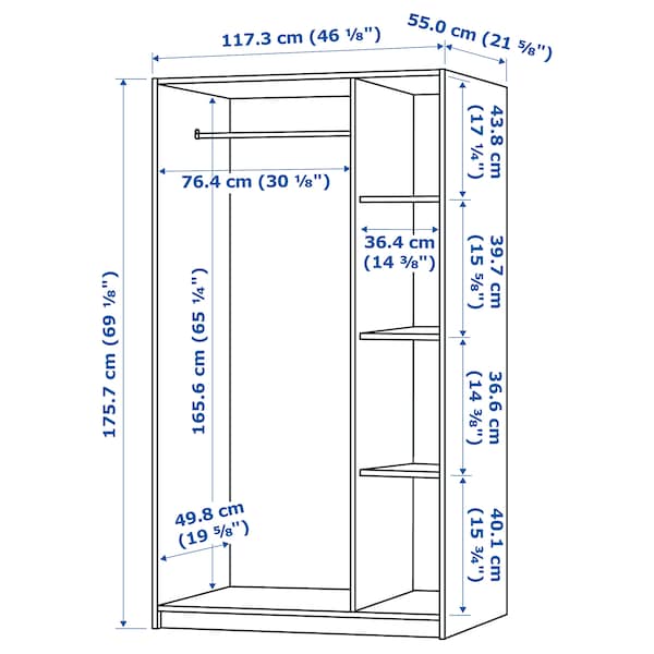 IKEA KLEPPSTAD Wardrobe with 3 doors, white, 46 1/8x69 1/4 in, Ikea Ireland | 8746XSLFG