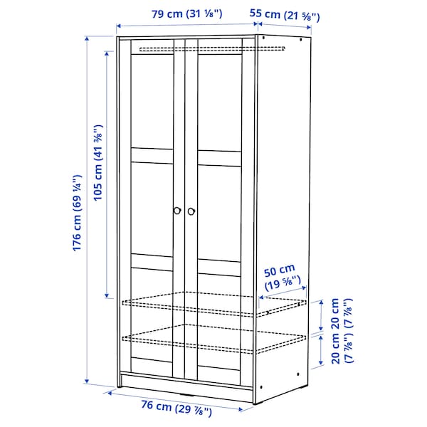 IKEA KLEPPSTAD wardrobe with 2 doors, white, 31 1/4x69 1/4 in, Ikea Ireland | 4398WDOIR