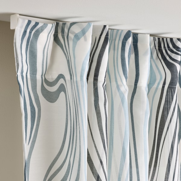 IKEA KLIPPNEJLIKA curtains, 1 pair, white/blue, 57x98 in, Ikea Ireland | 6507ETGXP