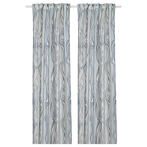 IKEA KLIPPNEJLIKA curtains, 1 pair, white/blue, 57x98 in, Ikea Ireland | 6507ETGXP