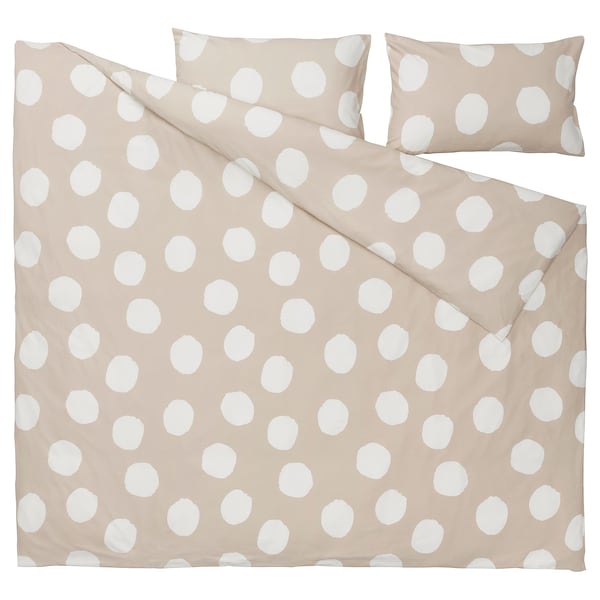 IKEA KLYNNETÅG duvet cover and pillowcase(s), Full/Queen (Double/Queen) Beige / White / Dotted, Ikea Ireland | 1964JKTIR