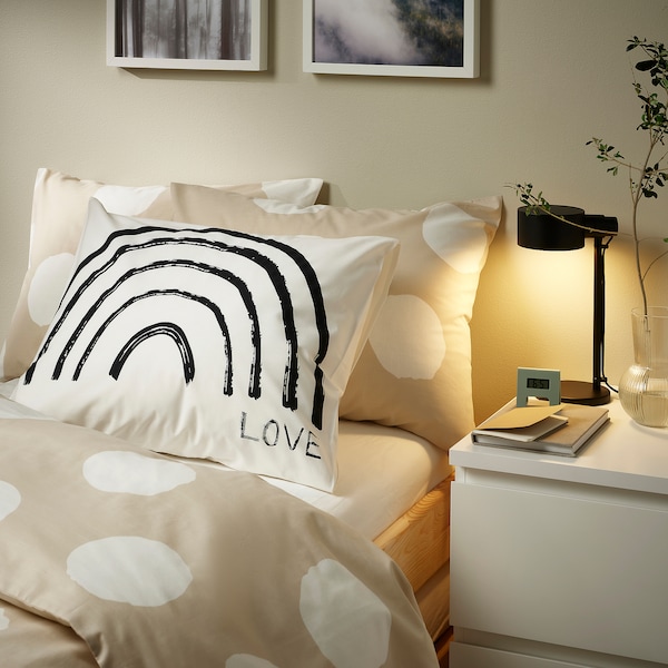IKEA KLYNNETÅG duvet cover and pillowcase(s), Full/Queen (Double/Queen) Beige / White / Dotted, Ikea Ireland | 1964JKTIR