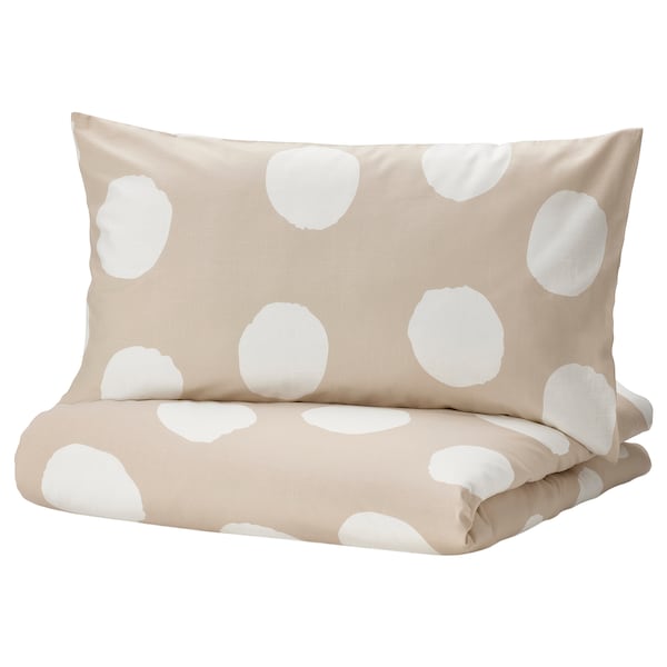 IKEA KLYNNETÅG duvet cover and pillowcase(s), Full/Queen (Double/Queen) Beige / White / Dotted, Ikea Ireland | 1964JKTIR