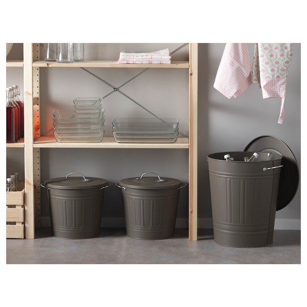 IKEA KNODD Bin with lid, gray, Height: 12 ½ in Diameter: 13 ½ in, Ikea Ireland | 2315ULXNC