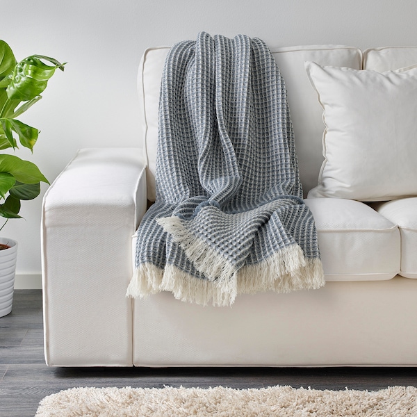 IKEA KOHORNSMAL throw, light blue/off-white, 51x67 in, Ikea Ireland | 6251ZXBNO