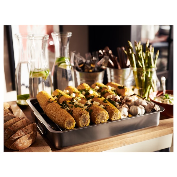 IKEA KONCIS roasting pan with grill rack, stainless steel, 16x13 in, Ikea Ireland | 4216TISPO