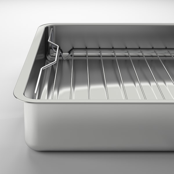 IKEA KONCIS roasting pan with grill rack, stainless steel, 16x13 in, Ikea Ireland | 4216TISPO