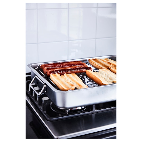 IKEA KONCIS roasting pan with grill rack, stainless steel, 16x13 in, Ikea Ireland | 4216TISPO