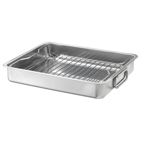 IKEA KONCIS roasting pan with grill rack, stainless steel, 16x13 in, Ikea Ireland | 4216TISPO