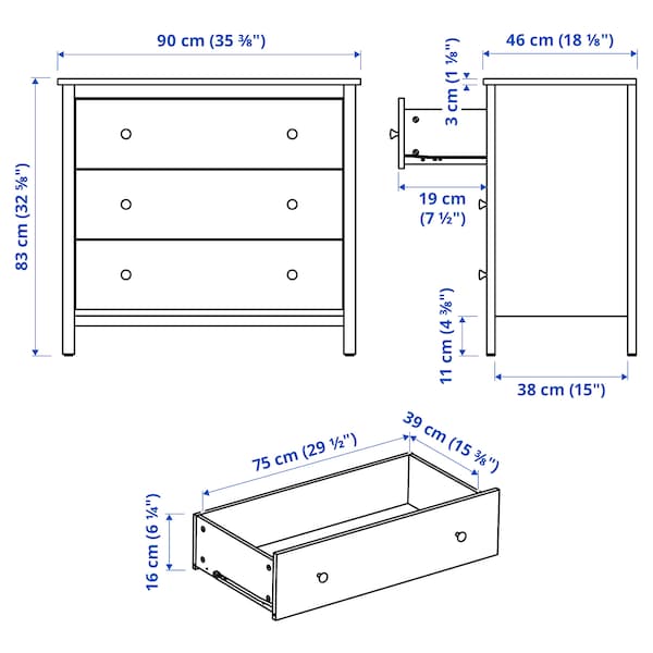 IKEA KOPPANG 3-drawer chest, 35 3/8x32 5/8 in Black / Brown, Ikea Ireland | 5980NDAHL