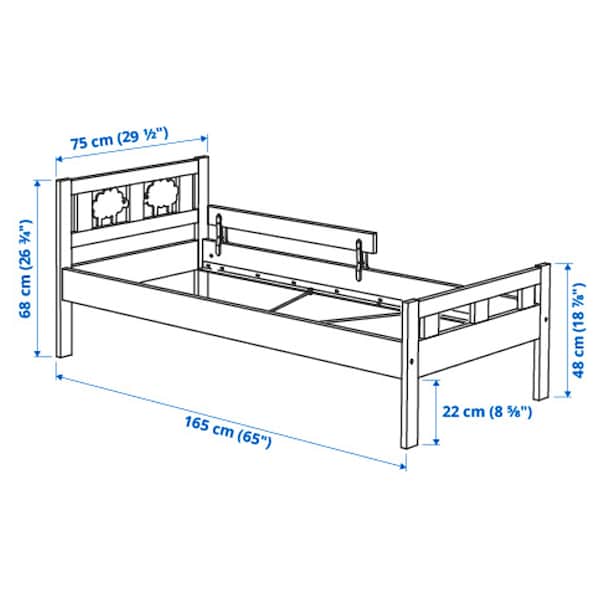 IKEA KRITTER bed frame with slatted bed base, 27 1/2x63 in Gray, Ikea Ireland | 0359LNGRM