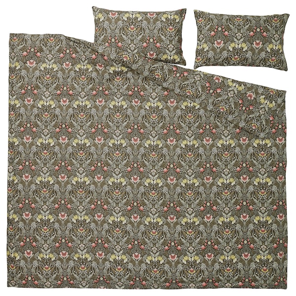 IKEA KÄRRDUNÖRT duvet cover and pillowcase(s), Full/Queen (Double/Queen) Dark Green / Multicolor, Ikea Ireland | 0586XUIOV