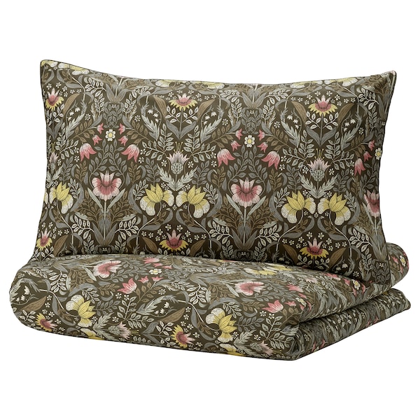 IKEA KÄRRDUNÖRT duvet cover and pillowcase(s), Full/Queen (Double/Queen) Dark Green / Multicolor, Ikea Ireland | 0586XUIOV