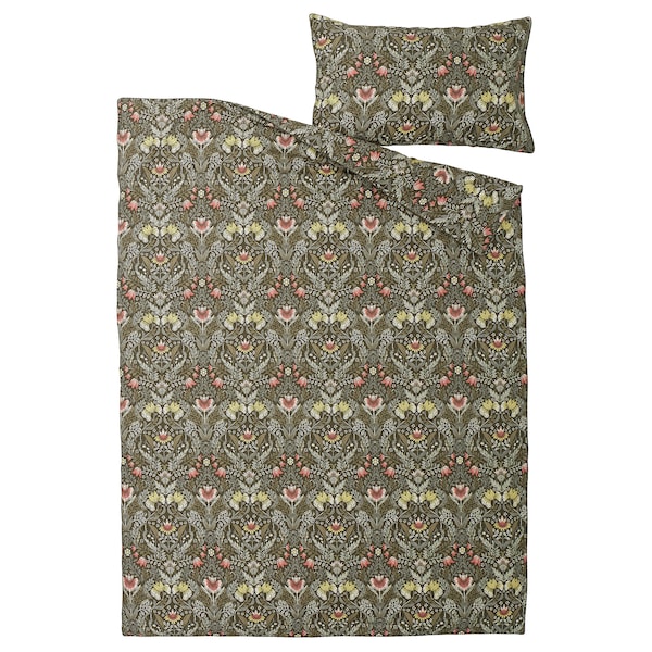 IKEA KÄRRDUNÖRT duvet cover and pillowcase(s), Twin Dark Green / Multicolor, Ikea Ireland | 2641CKZFP