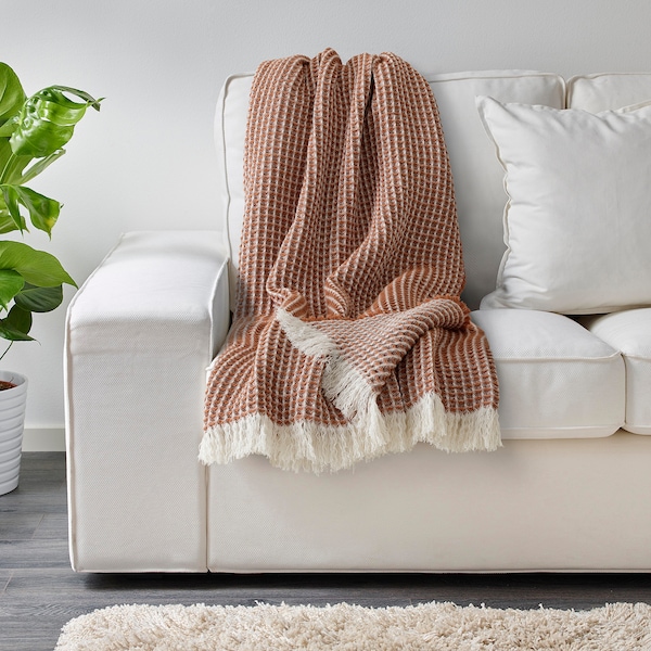 IKEA KÄRRKÄKMAL throw, orange-brown/off-white, 51x67 in, Ikea Ireland | 1742GUTFI