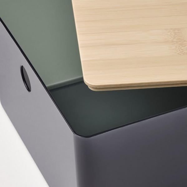 IKEA KUGGIS box with lid, 10 ¼x13 ¾x6 in Transparent Black / Bamboo, Ikea Ireland | 0725YGBUM