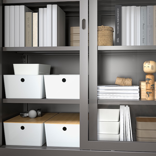 IKEA KUGGIS box with lid, 10 ¼x13 ¾x6 in White / Bamboo, Ikea Ireland | 4765MWSHT