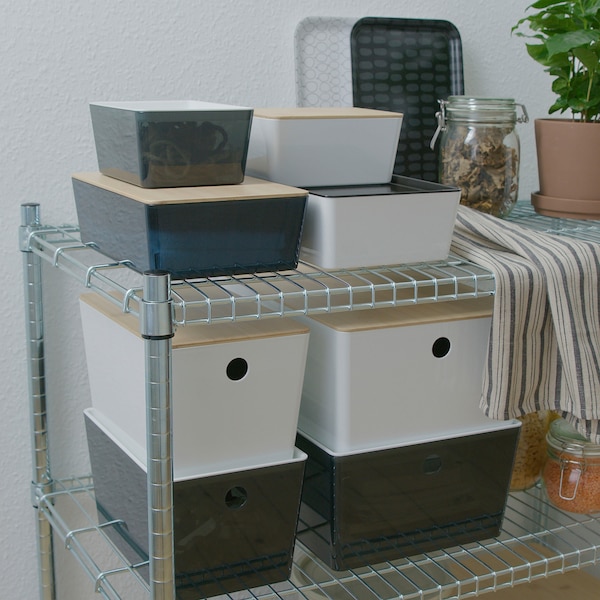 IKEA KUGGIS box with lid, 10 ¼x13 ¾x6 in White / Bamboo, Ikea Ireland | 4765MWSHT