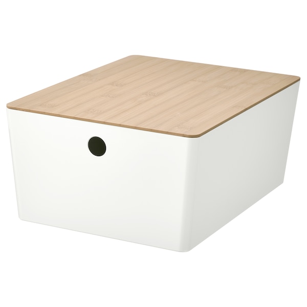 IKEA KUGGIS box with lid, 10 ¼x13 ¾x6 in White / Bamboo, Ikea Ireland | 4765MWSHT