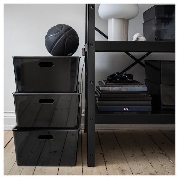 IKEA KUGGIS box with lid, 14 ½x21 ¼x8 ¼ in Transparent Black, Ikea Ireland | 7893JLUZD