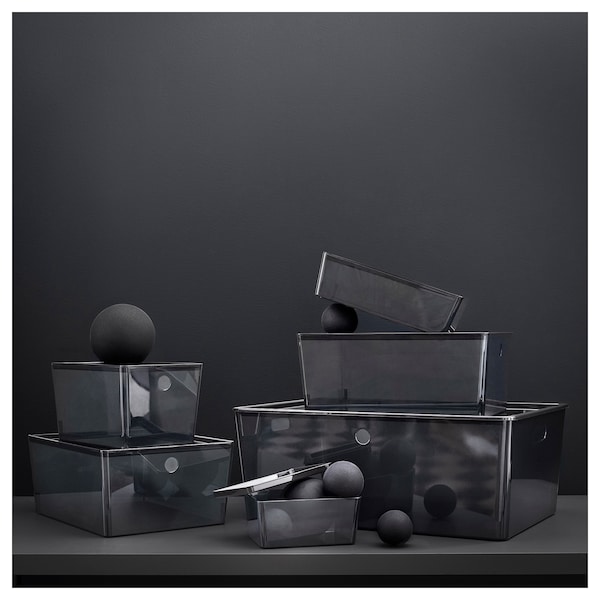 IKEA KUGGIS box with lid, 14 ½x21 ¼x8 ¼ in Transparent Black, Ikea Ireland | 7893JLUZD