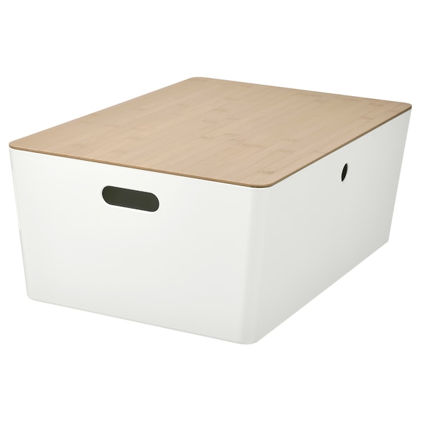 IKEA KUGGIS box with lid, 14 ½x21 ¼x8 ¼ in White / Bamboo, Ikea Ireland | 5419DNZBW