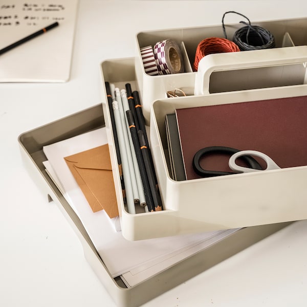 IKEA KUGGIS desk organizer set, 2 pieces, gray-beige/dark gray-beige, 10 ¼x13 ¾x6 ¼ in, Ikea Ireland | 9375SUGYM