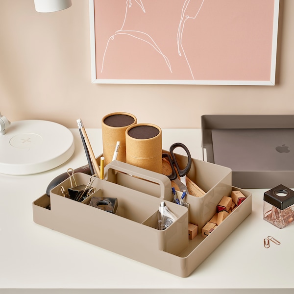 IKEA KUGGIS desk organizer set, 2 pieces, gray-beige/dark gray-beige, 10 ¼x13 ¾x6 ¼ in, Ikea Ireland | 9375SUGYM