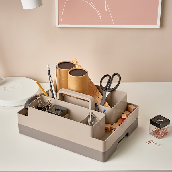 IKEA KUGGIS desk organizer set, 2 pieces, gray-beige/dark gray-beige, 10 ¼x13 ¾x6 ¼ in, Ikea Ireland | 9375SUGYM
