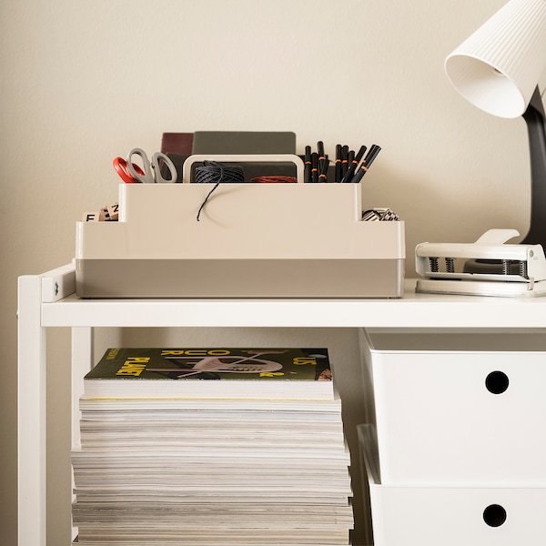 IKEA KUGGIS desk organizer set, 2 pieces, gray-beige/dark gray-beige, 10 ¼x13 ¾x6 ¼ in, Ikea Ireland | 9375SUGYM