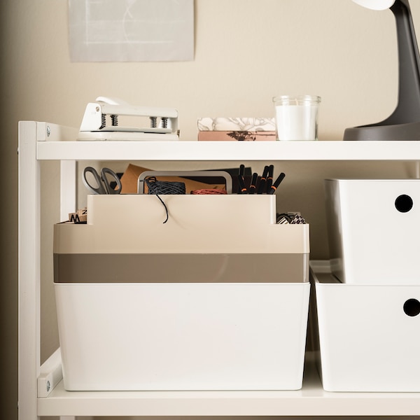 IKEA KUGGIS desk organizer set, 2 pieces, gray-beige/dark gray-beige, 10 ¼x13 ¾x6 ¼ in, Ikea Ireland | 9375SUGYM