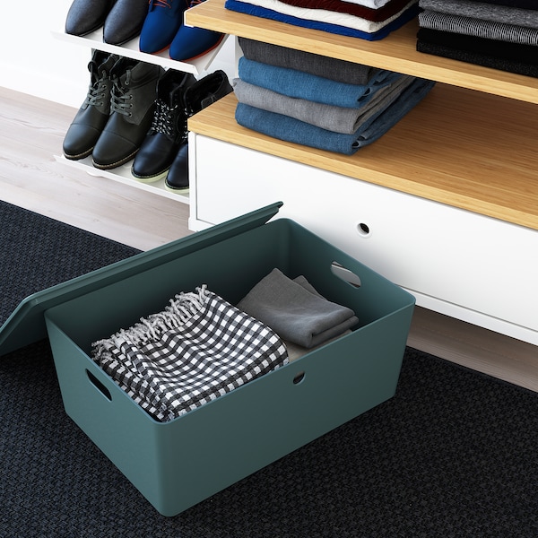 IKEA KUGGIS storage box with lid, turquoise, 14 ½x21 ¼x8 ¼ in, Ikea Ireland | 9406TNMSL