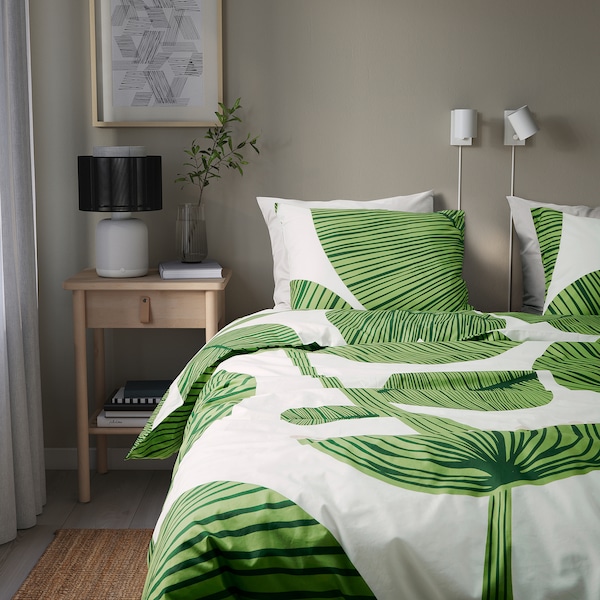 IKEA KUNGSCISSUS duvet cover and pillowcase(s), Twin White / Green, Ikea Ireland | 0513SAYUG