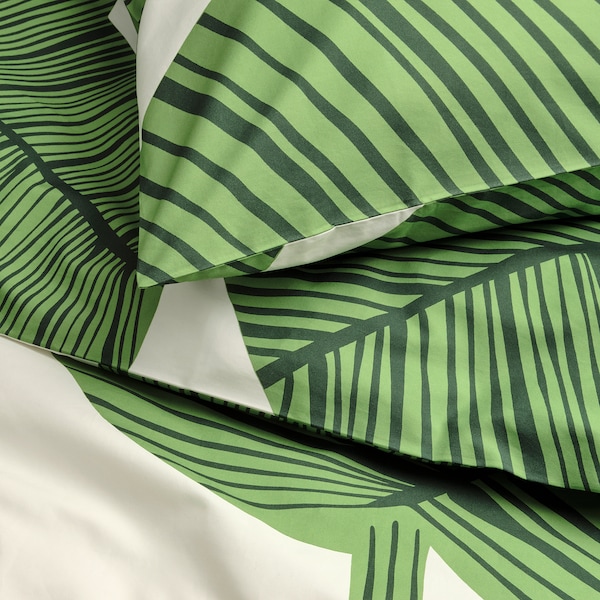 IKEA KUNGSCISSUS duvet cover and pillowcase(s), King White / Green, Ikea Ireland | 8156JDPGO