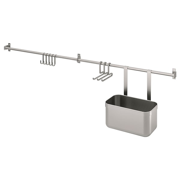 IKEA KUNGSFORS rails with hooks and container, stainless steel, 44 1/8 in, Ikea Ireland | 6934QZGFT