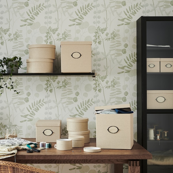 IKEA KVARNVIK Storage box with lid, beige, Length: 13 ¾ in. Learn more!, Ikea Ireland | 1274CAZPB