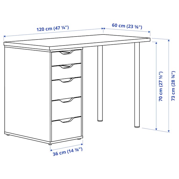 IKEA LAGKAPTEN / ALEX desk, 47 1/4x23 5/8 in White / Black / Brown, Ikea Ireland | 6071ZXFEQ