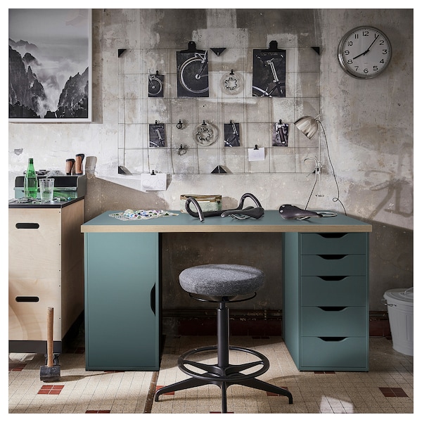 IKEA LAGKAPTEN / ALEX desk, 55 1/8x23 5/8 in Gray / Turquoise / Black, Ikea Ireland | 5962UFHVP