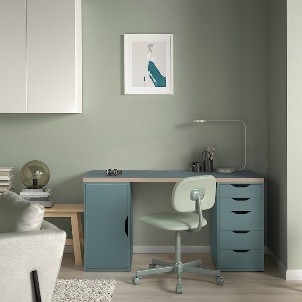 IKEA LAGKAPTEN / ALEX desk, 55 1/8x23 5/8 in Gray / Turquoise / Black, Ikea Ireland | 5962UFHVP
