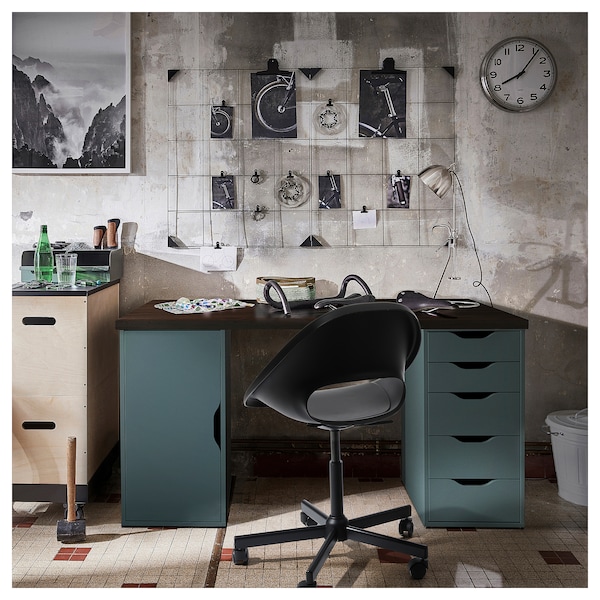 IKEA LAGKAPTEN / ALEX desk, 55 1/8x23 5/8 in Black / Brown / Gray / Turquoise, Ikea Ireland | 6320GHMEB
