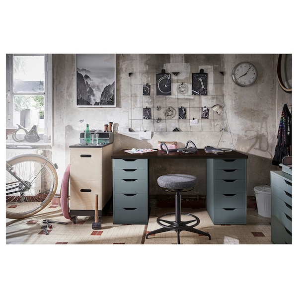 IKEA LAGKAPTEN / ALEX desk, 55 1/8x23 5/8 in Black / Brown / Gray / Turquoise, Ikea Ireland | 5483AQUKY
