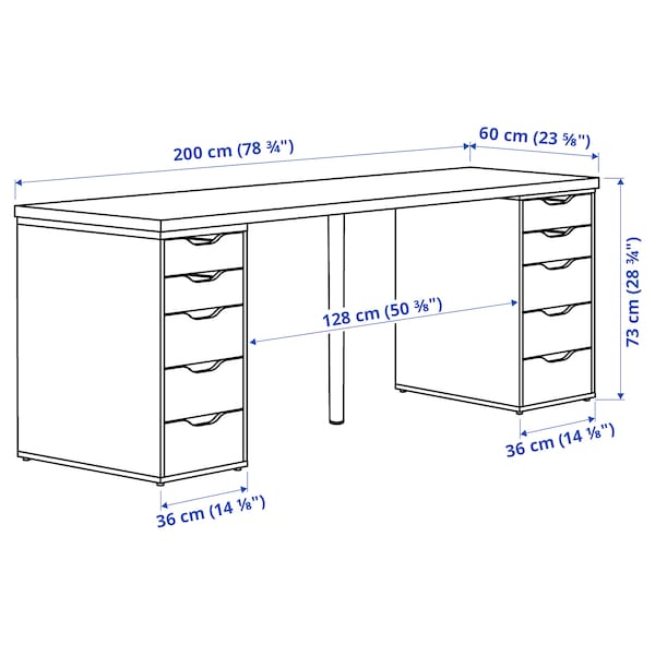 IKEA LAGKAPTEN / ALEX desk, 78 3/4x23 5/8 in Black / Brown / White, Ikea Ireland | 4563TSFCR
