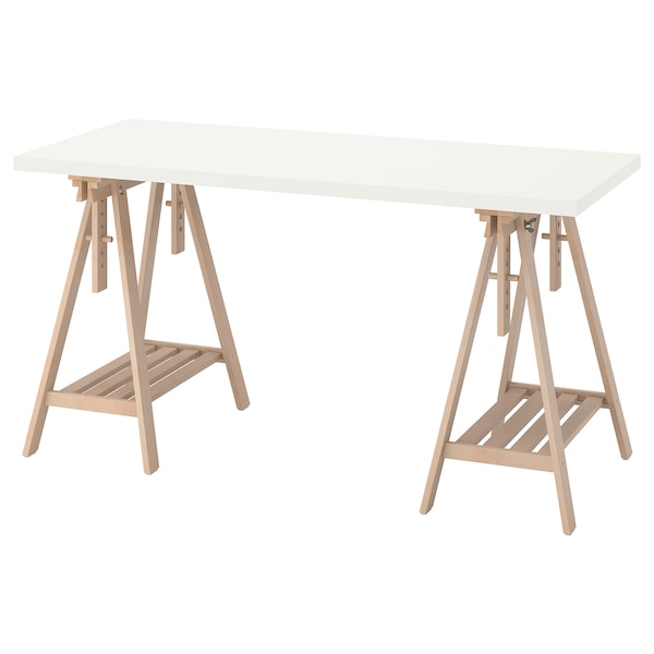 IKEA LAGKAPTEN / MITTBACK desk, 55 1/8x23 5/8 in White / Birch, Ikea Ireland | 2496OEBCW