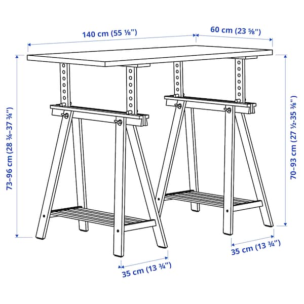 IKEA LAGKAPTEN / MITTBACK desk, 55 1/8x23 5/8 in White Anthracite / Birch, Ikea Ireland | 0471MCBRY